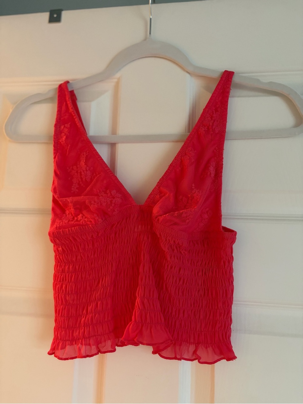 Urban Outfitters Red Smocked Lace-Detail Tank Top